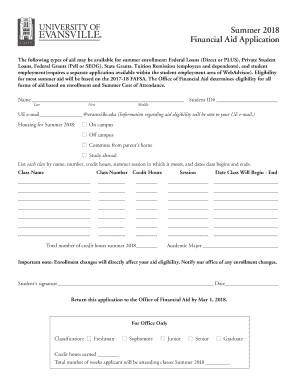 Summer 2018 Financial Aid Application