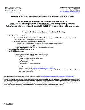Certificate of Immunization Form