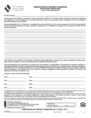 Verification of Property Condition (C.A.R. Form VP-11)