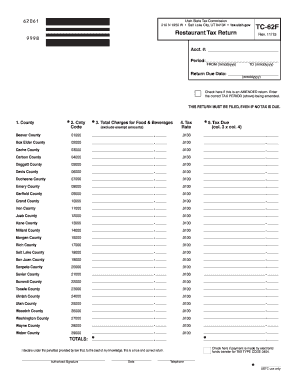 Utah Restaurant Tax Return Form TC-62F