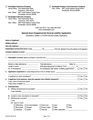 Special Event Supplemental General Liability Application