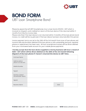 UBT Smartphone Loan Bond Form