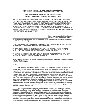 New Jersey General Durable Power of Attorney