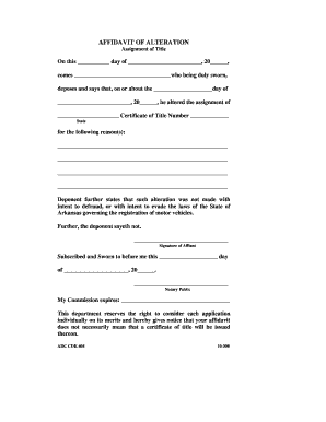 Affidavit of Alteration for Vehicle Title