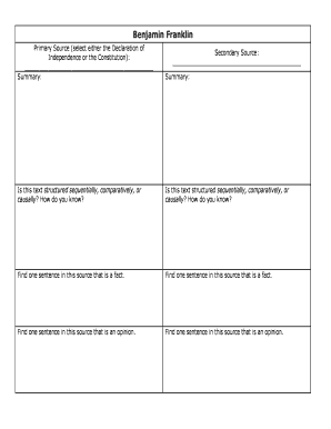 Benjamin Franklin Primary Source Analysis Form