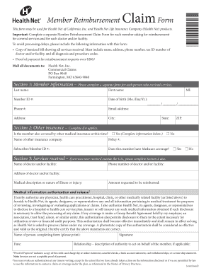 Health Net Member Reimbursement Claim Form
