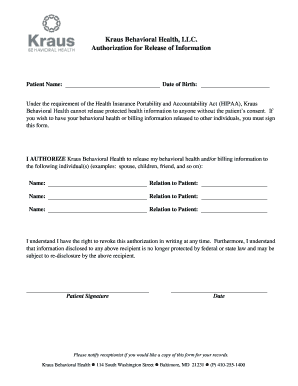 HIPAA Authorization for Release of Information