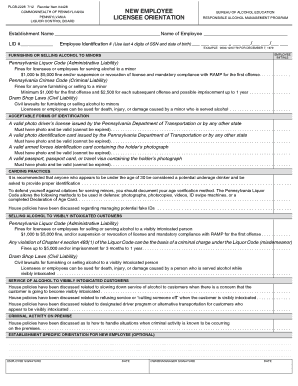 Pennsylvania New Employee Licensee Orientation Form