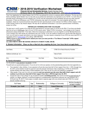 2018-2019 Dependent Verification Worksheet