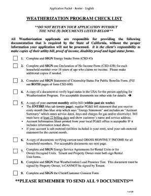 California Weatherization Program Application Packet