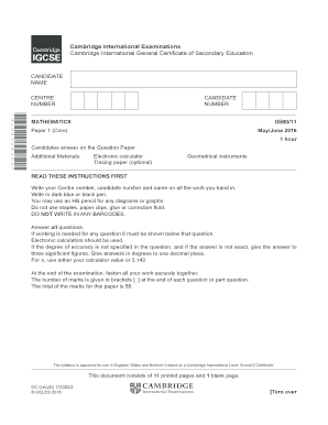 Cambridge International GCSE Mathematics Paper 1