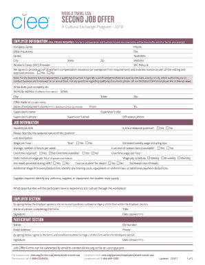 Work & Travel USA Second Job Offer Form
