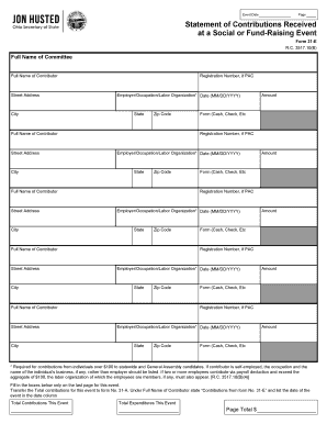 Statement of Contributions Received at a Social or Fund-Raising Event