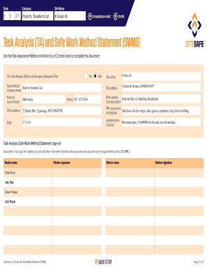 Task Analysis and Safe Work Method Statement