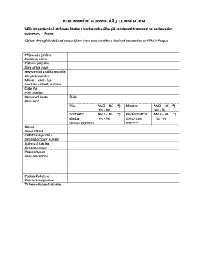 Claim Form for Wrongful Debit