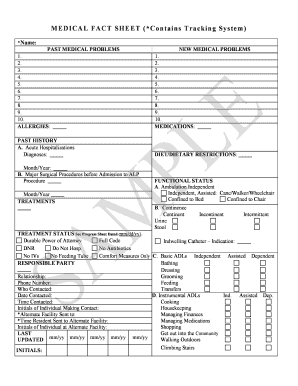 Medical Fact Sheet and Fire Drill Form