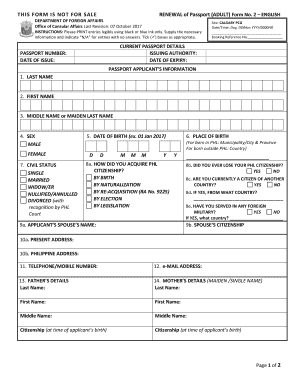 Renewal of Passport (Adult) Form No. 2