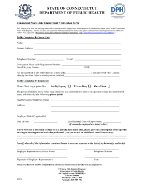Connecticut Nurse Aide Employment Verification Form