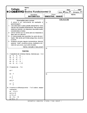 Prova Bimestral de Matemática