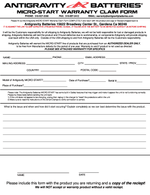 Antigravity Micro-Start Warranty Claim Form