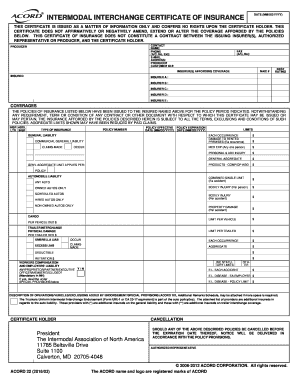 Intermodal Interchange Certificate of Insurance