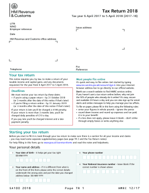 UK Self Assessment Tax Return 2017-18
