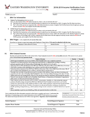 2016 Income Verification Form for Dependent Students