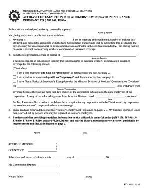Missouri Affidavit of Exemption for Workers’ Compensation Insurance