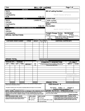 Bill of Lading Form