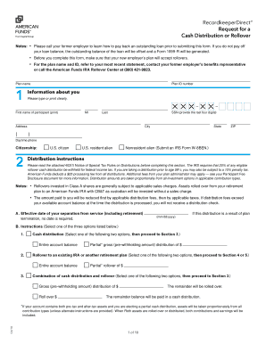 Request for Cash Distribution or Rollover