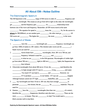 Electromagnetic Spectrum Notes Outline