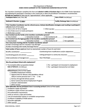 Ohio Medicaid Home Choice Transition Coordination Form