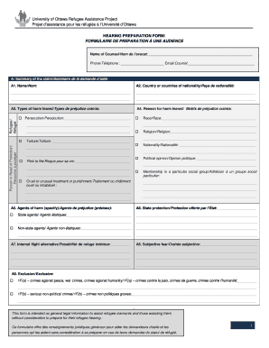 Refugee Hearing Preparation Form