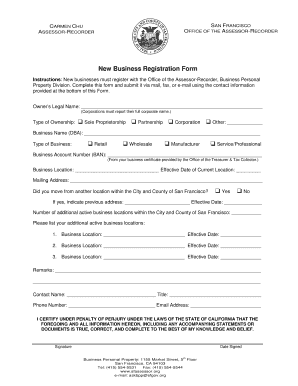 San Francisco New Business Registration Form