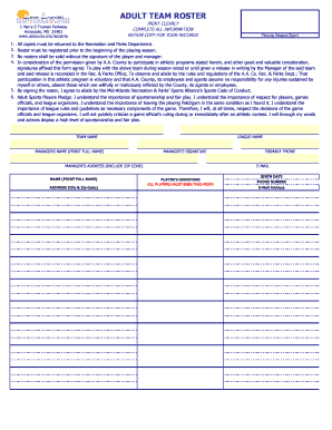 Adult Team Roster Form