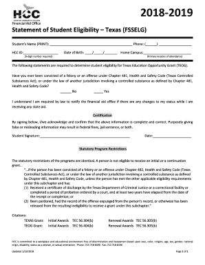 Texas Student Eligibility Form