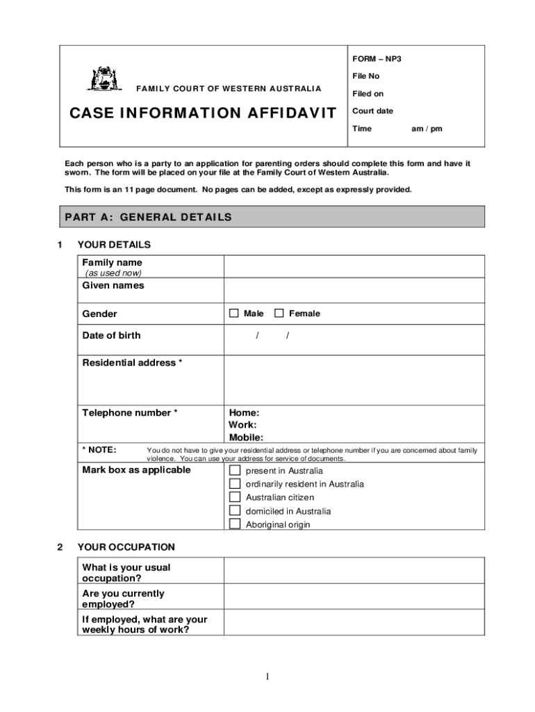 case information affidavit Preview on Page 1