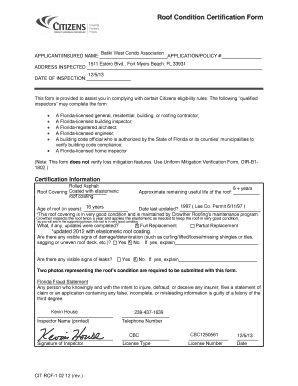 Roof Condition Certification Form