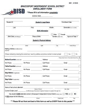 Brazosport ISD Student Enrollment Form