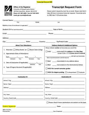 University of Massachusetts Boston Transcript Request Form