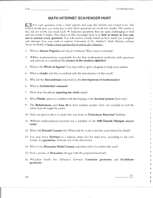 Math Internet Scavenger Hunt