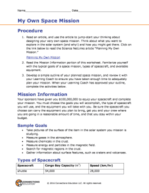 Space Mission Design Worksheet