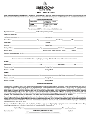 Greektown Casino Credit Application