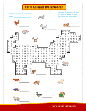 Farm Animals Word Search