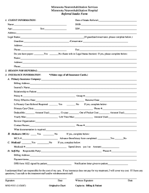 Minnesota Neurorehabilitation Referral Intake Form