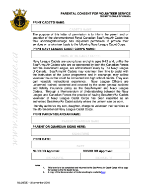 Parental Consent for Volunteer Service