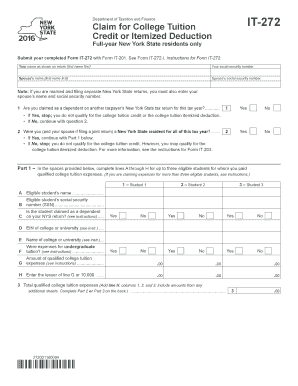 New York State College Tuition Credit Form IT-272
