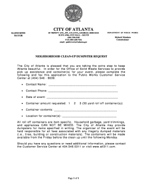 City of Atlanta Neighborhood Clean-Up Dumpster Request