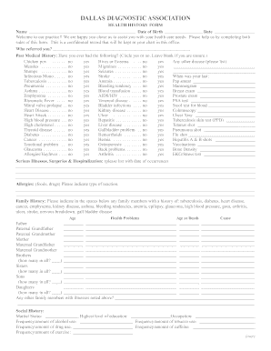 Dallas Diagnostic Association Health History Form