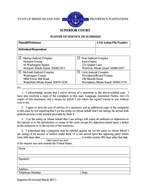 Rhode Island Waiver of Service of Summons
